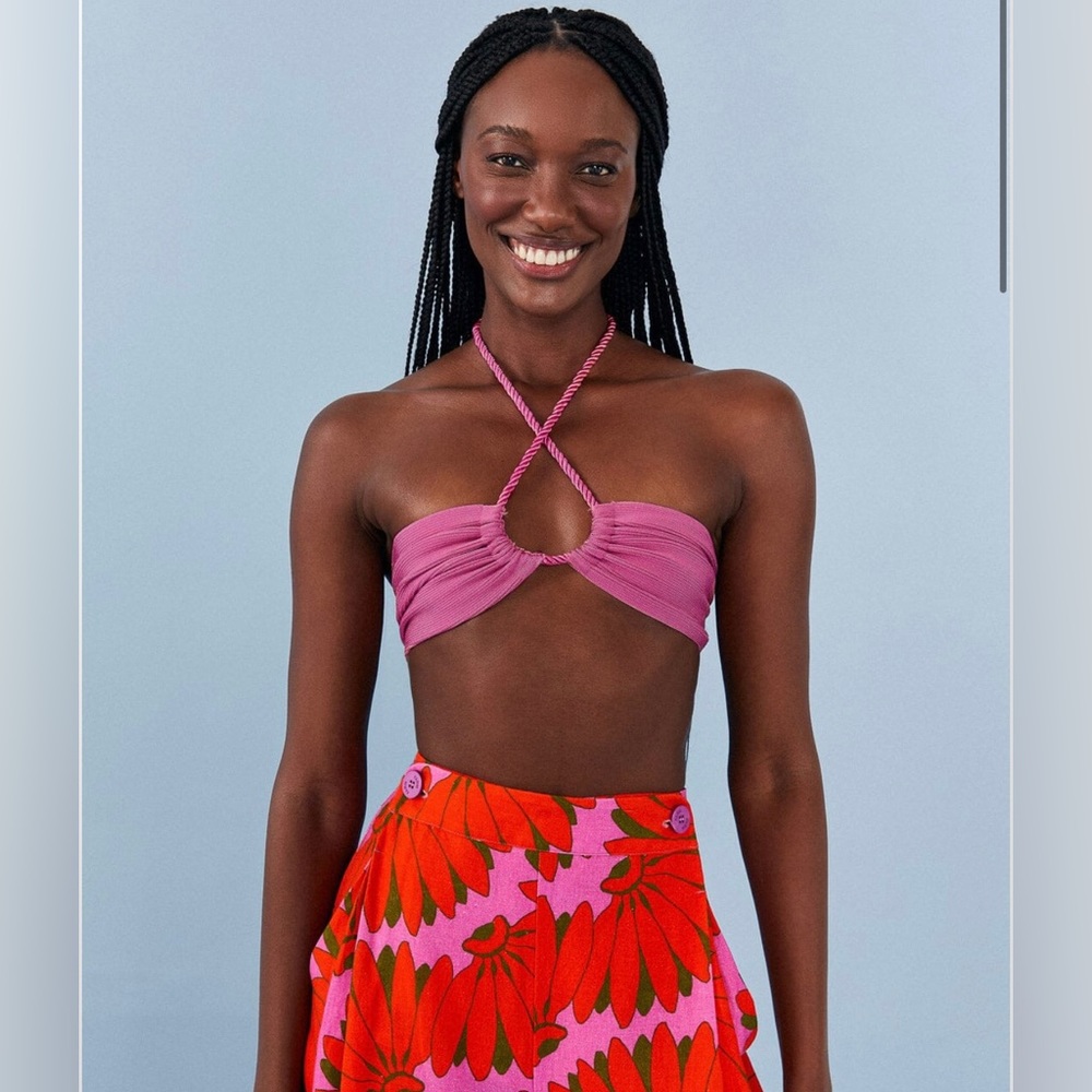 FARM Rio Pink Twist Halter Crop Top